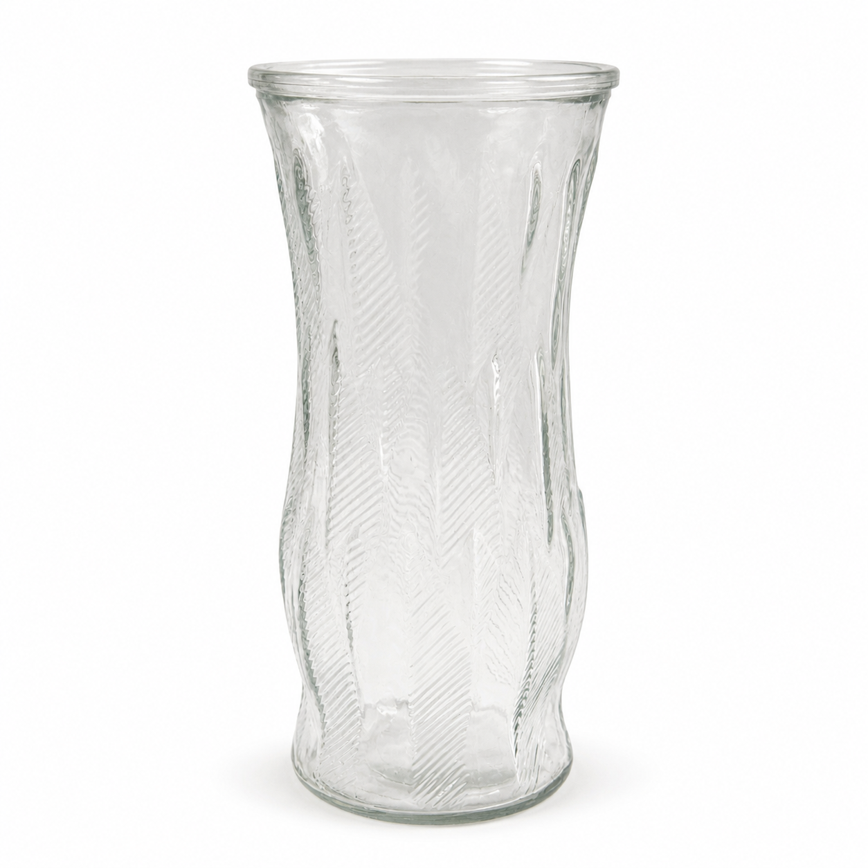 1960s EO Brody Feather Ribbed Clear Glass Vase #c972 - Crafted in USA