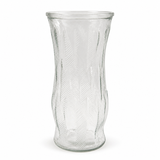 1960s EO Brody Feather Ribbed Clear Glass Vase #c972 - Crafted in USA