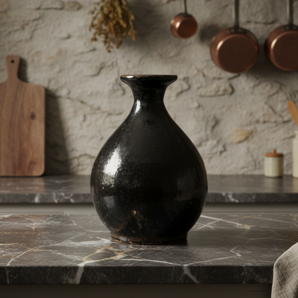 Vintage Art Pottery Vase Gray Brown Glaze - Earthenware Sake Bottle
