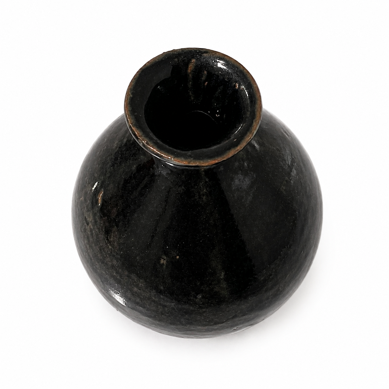 Vintage Art Pottery Vase Gray Brown Glaze - Earthenware Sake Bottle