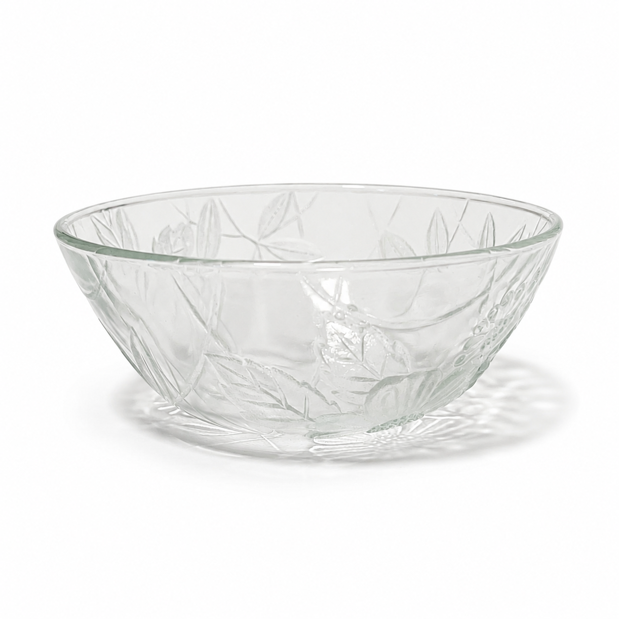 1980s First National Glassware Floral Embossed Bowl - Indonesia