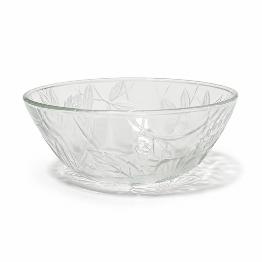1980s First National Glassware Floral Embossed Bowl - Indonesia