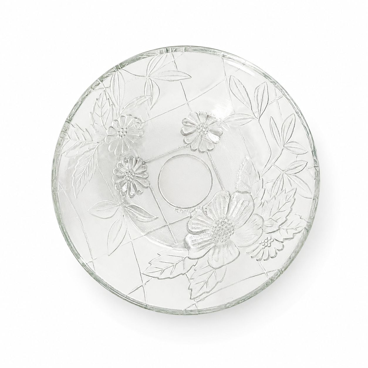 1980s First National Glassware Floral Embossed Bowl - Indonesia