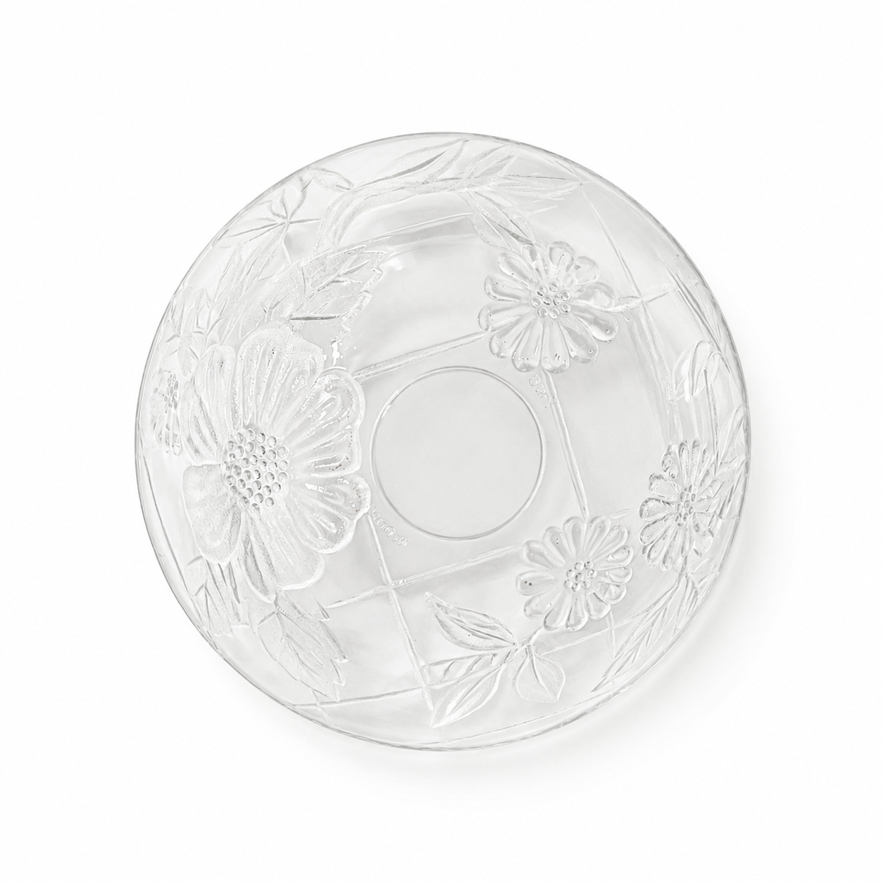 1980s First National Glassware Floral Embossed Bowl - Indonesia