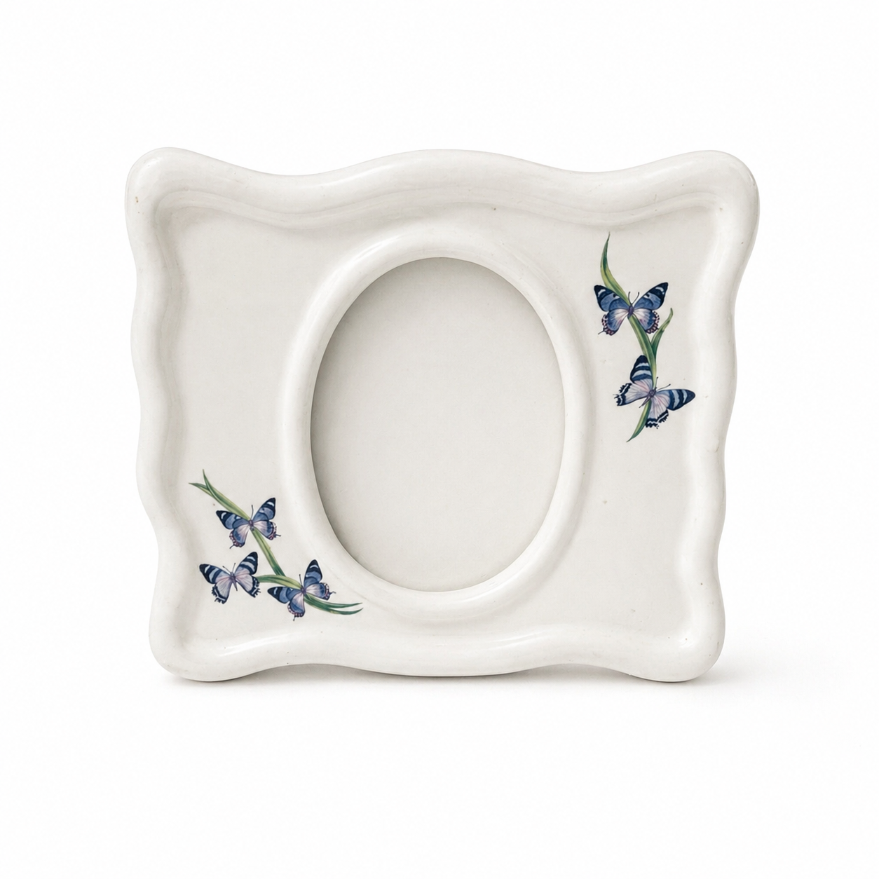 Vintage FTD Ceramic Picture Frame Planter Combo with Blue Butterflies