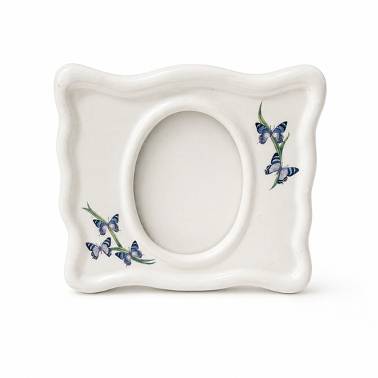 Vintage FTD Ceramic Picture Frame Planter Combo with Blue Butterflies