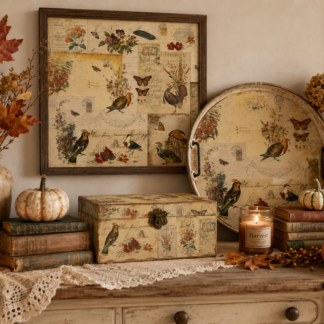 Roycycled Treasures Fall Flock Masterboard Decoupage Paper - 20 x 30