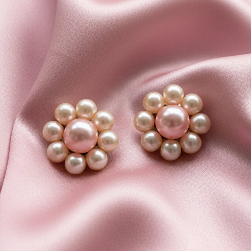 Vintage Faux Cluster Pearl Clip-On Earrings