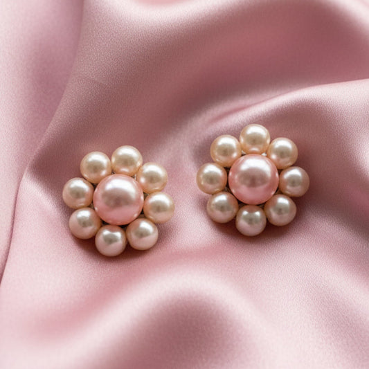 Vintage Faux Cluster Pearl Clip-On Earrings