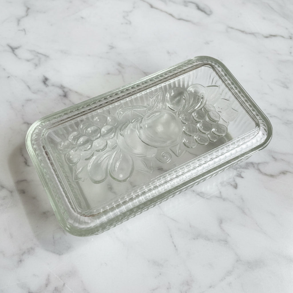 1940s Federal Glass Ribbed Fruit Embossed Refrigerator Dish