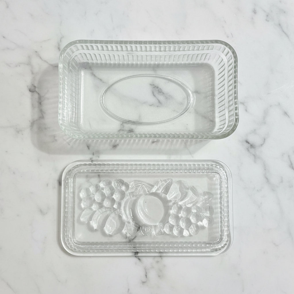 1940s Federal Glass Ribbed Fruit Embossed Refrigerator Dish