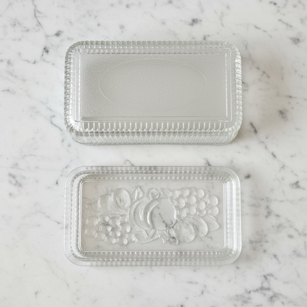 1940s Federal Glass Ribbed Fruit Embossed Refrigerator Dish