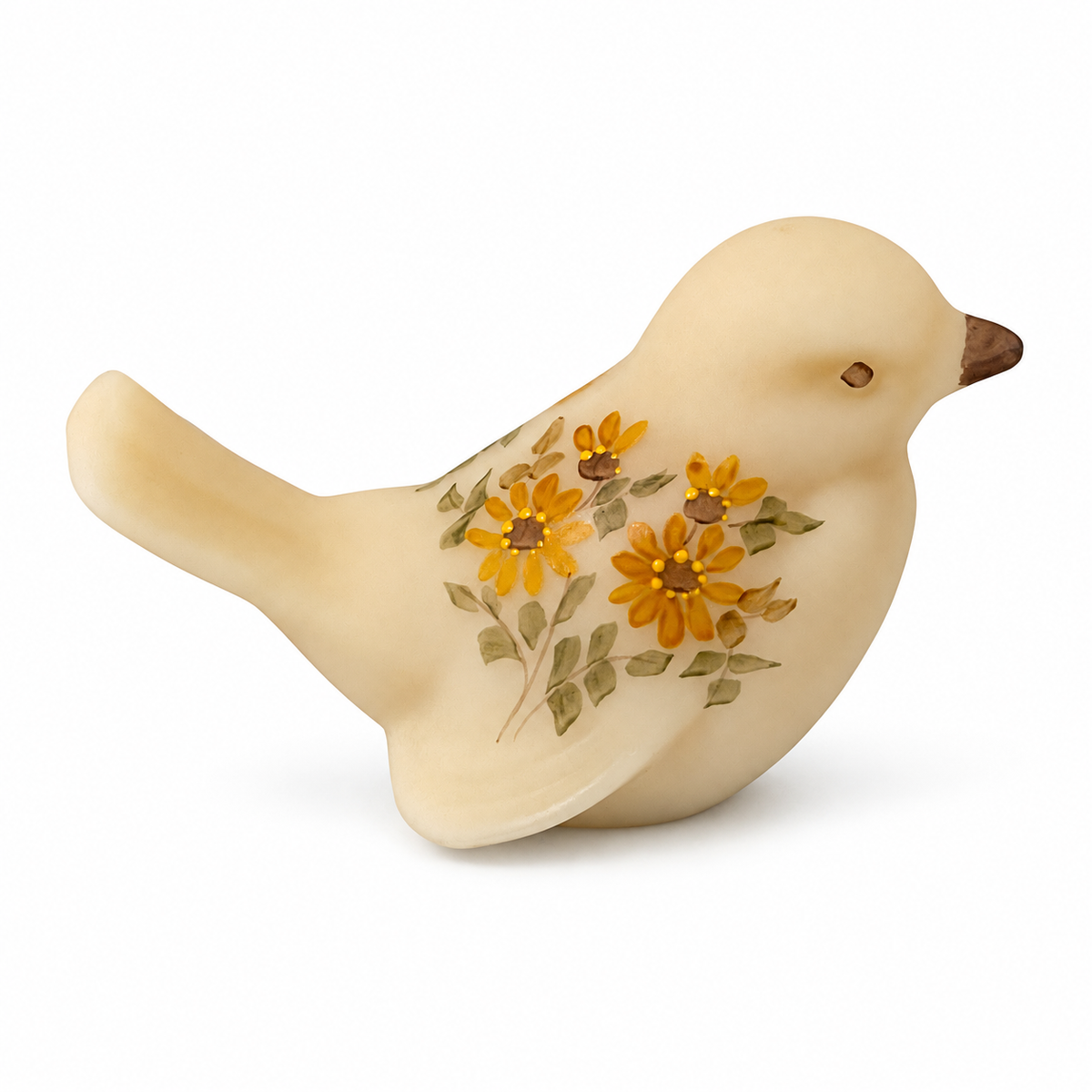 Vintage Fenton Daisies on Cameo Satin Glass Bird - Lisa Lesmasters