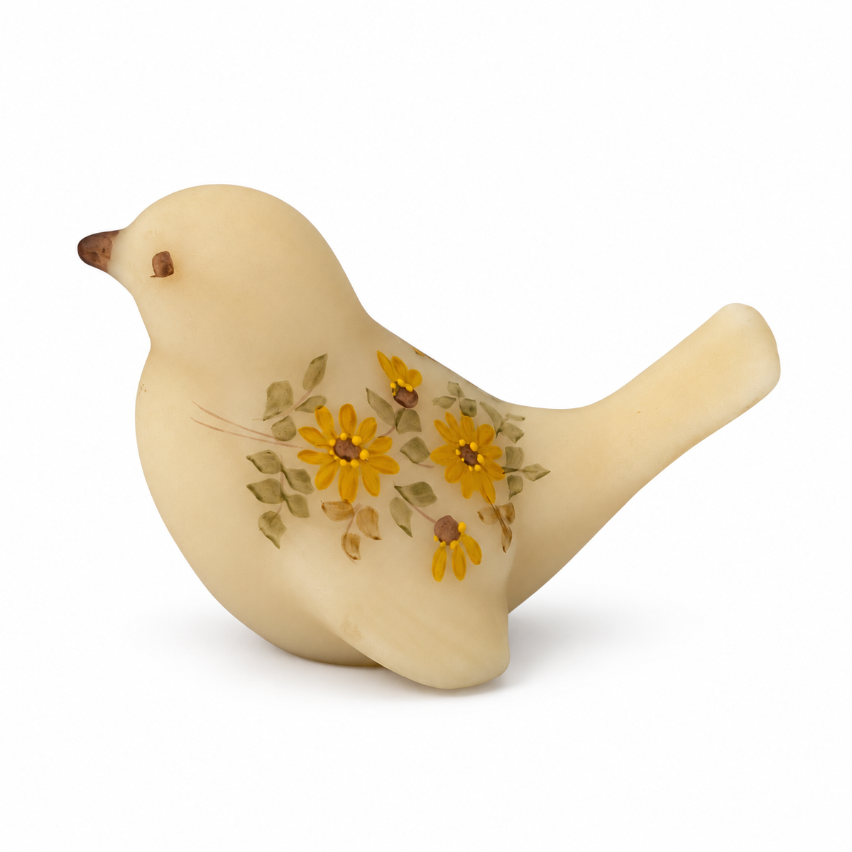 Vintage Fenton Daisies on Cameo Satin Glass Bird - Lisa Lesmasters