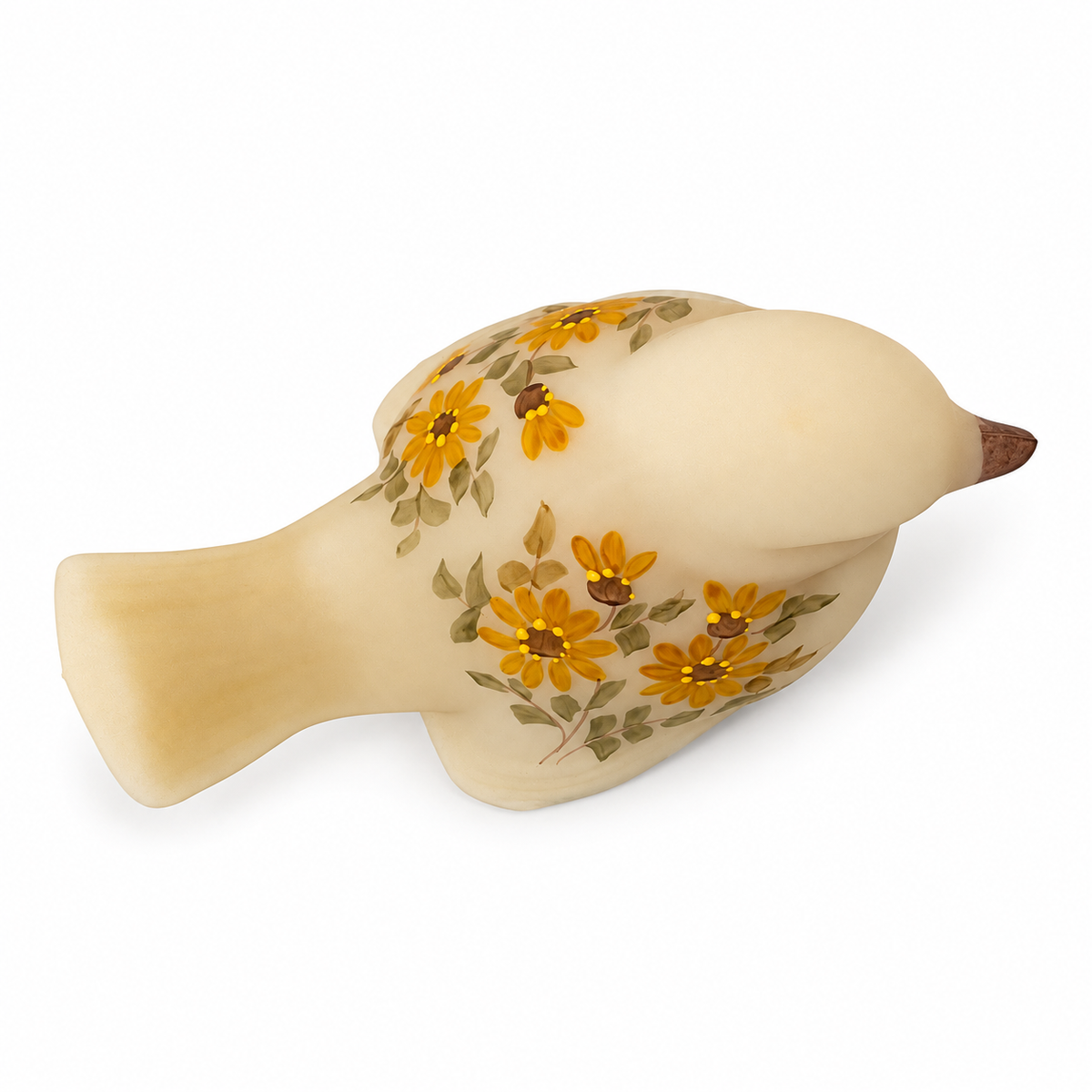 Vintage Fenton Daisies on Cameo Satin Glass Bird - Lisa Lesmasters