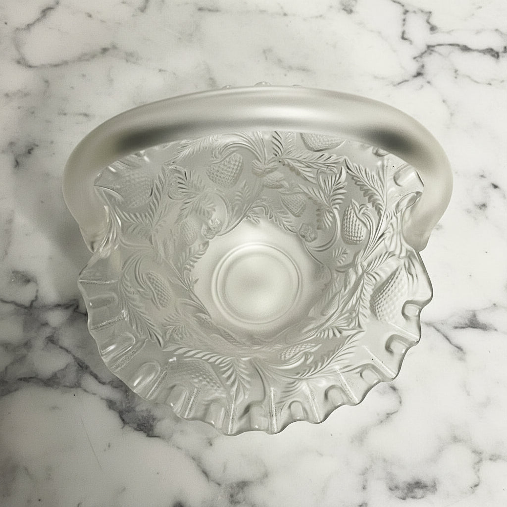 Vintage Fenton Frosted Glass Strawberry Basket