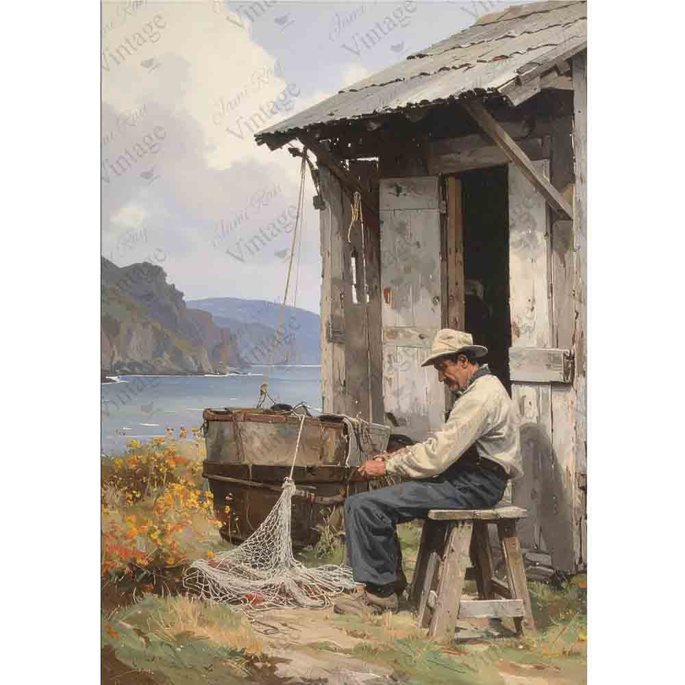 Fisherman Shack On The Rocks A4 Rice Paper by JRV - Decoupage Paper