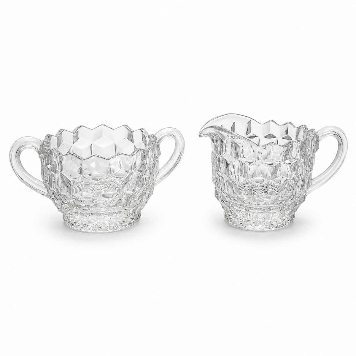 Vintage Fostoria American Clear Creamer & Open Sugar - Serving Set
