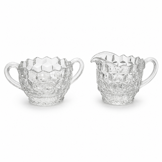 Vintage Fostoria American Clear Creamer & Open Sugar - Serving Set