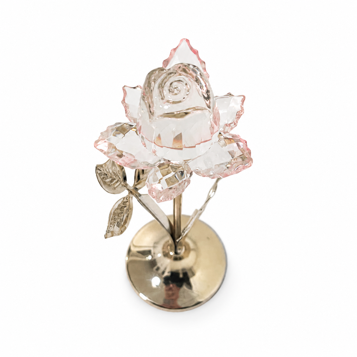 Vintage Godinger Shannon Crystal Rose Sculpture – Silver Plate Base