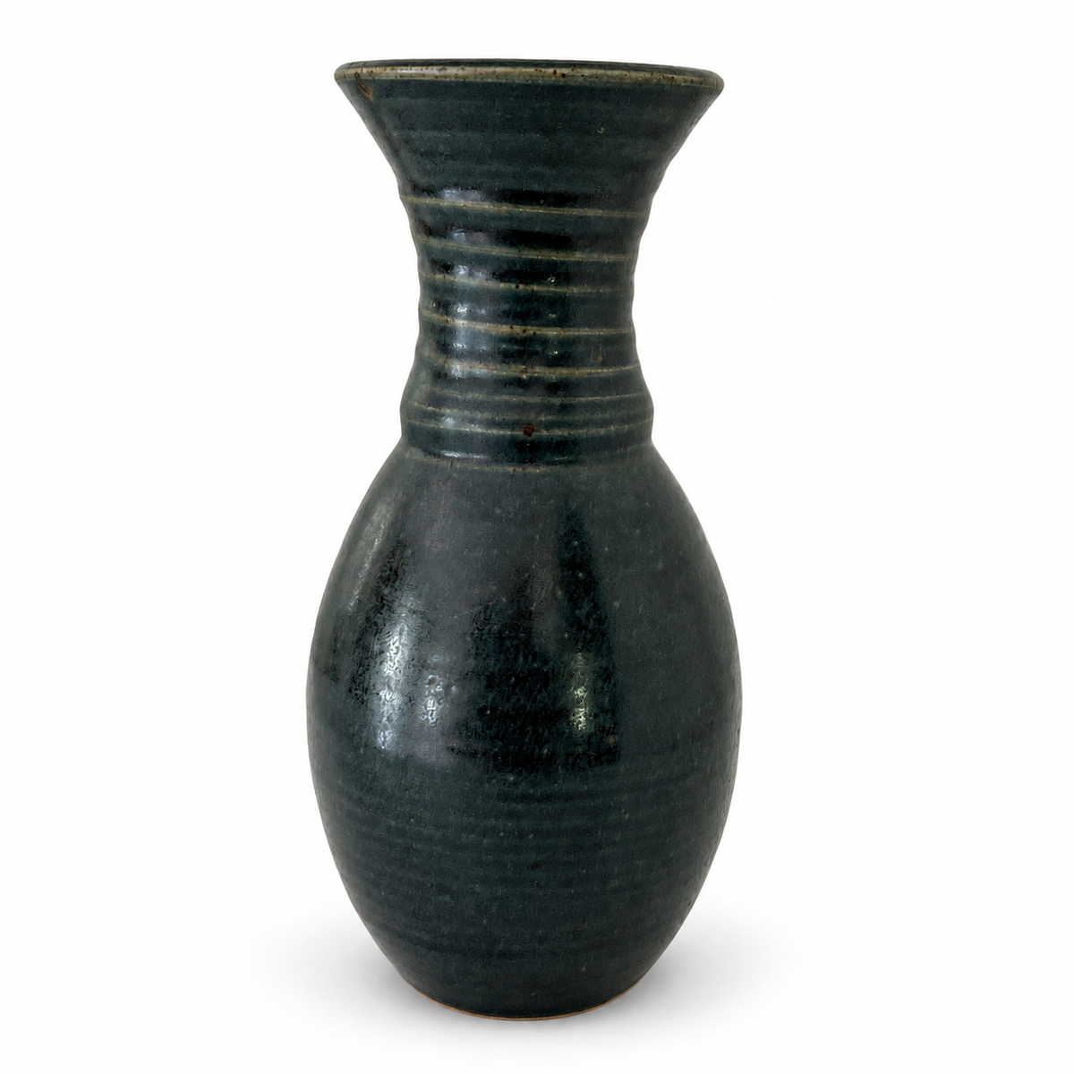 Artist-Signed Green Earthenware Vase 10" - Studio Pottery USA