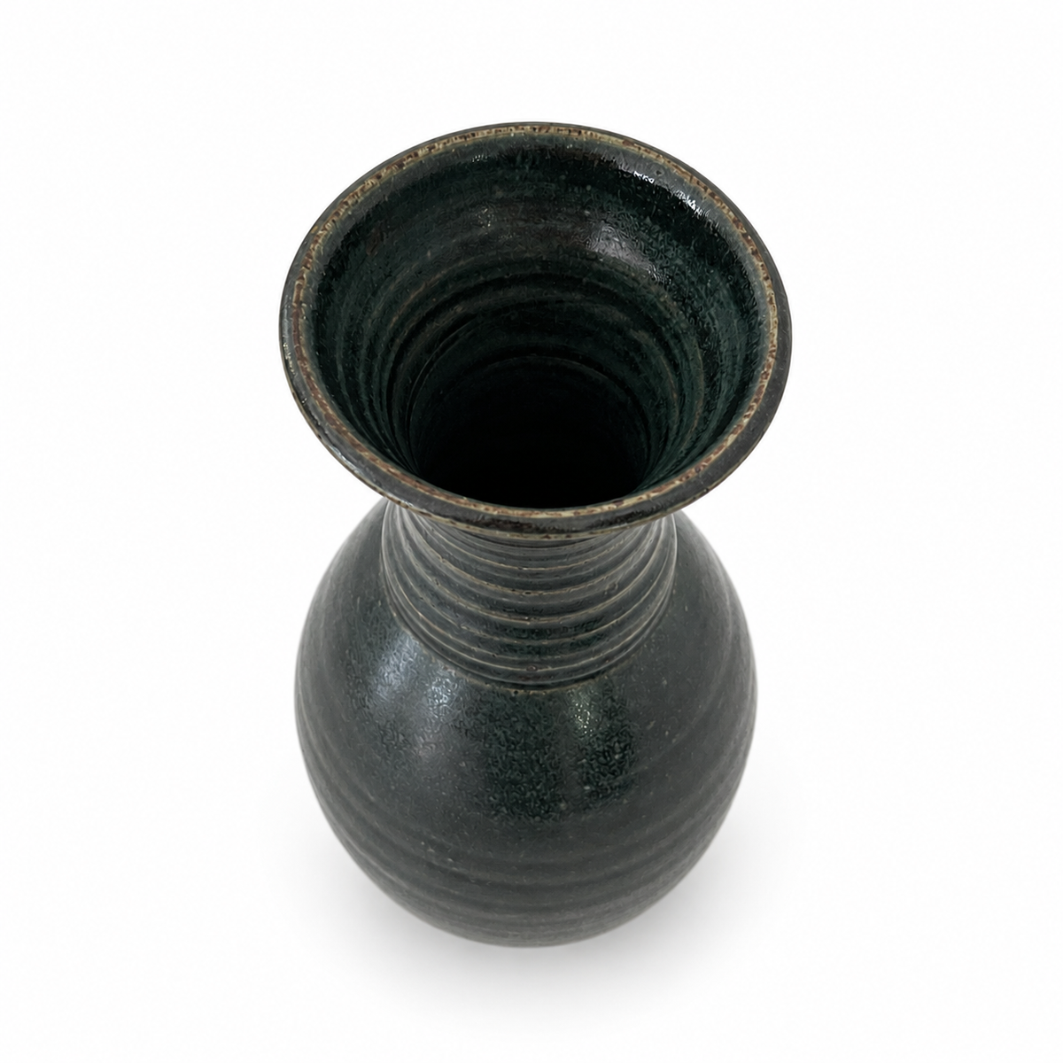 Artist-Signed Green Earthenware Vase 10" - Studio Pottery USA