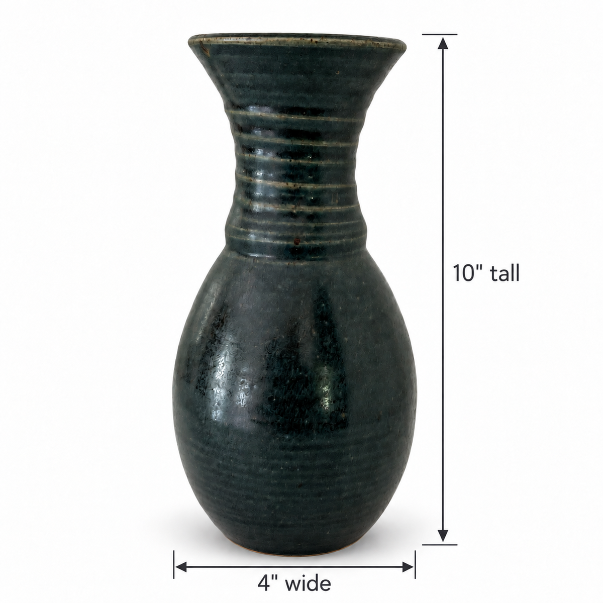 Artist-Signed Green Earthenware Vase 10" - Studio Pottery USA