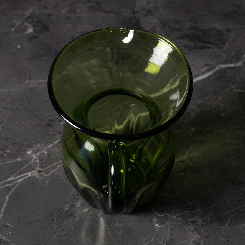 Vintage Hand Blown Green Glass Pitcher - Decorative Glassware
