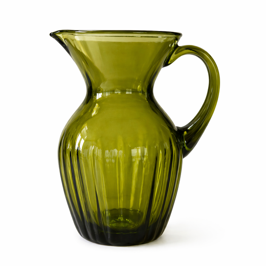 Vintage Hand Blown Green Glass Pitcher - Decorative Glassware