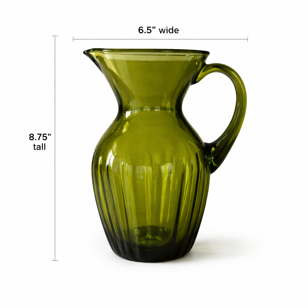 Vintage Hand Blown Green Glass Pitcher - Decorative Glassware