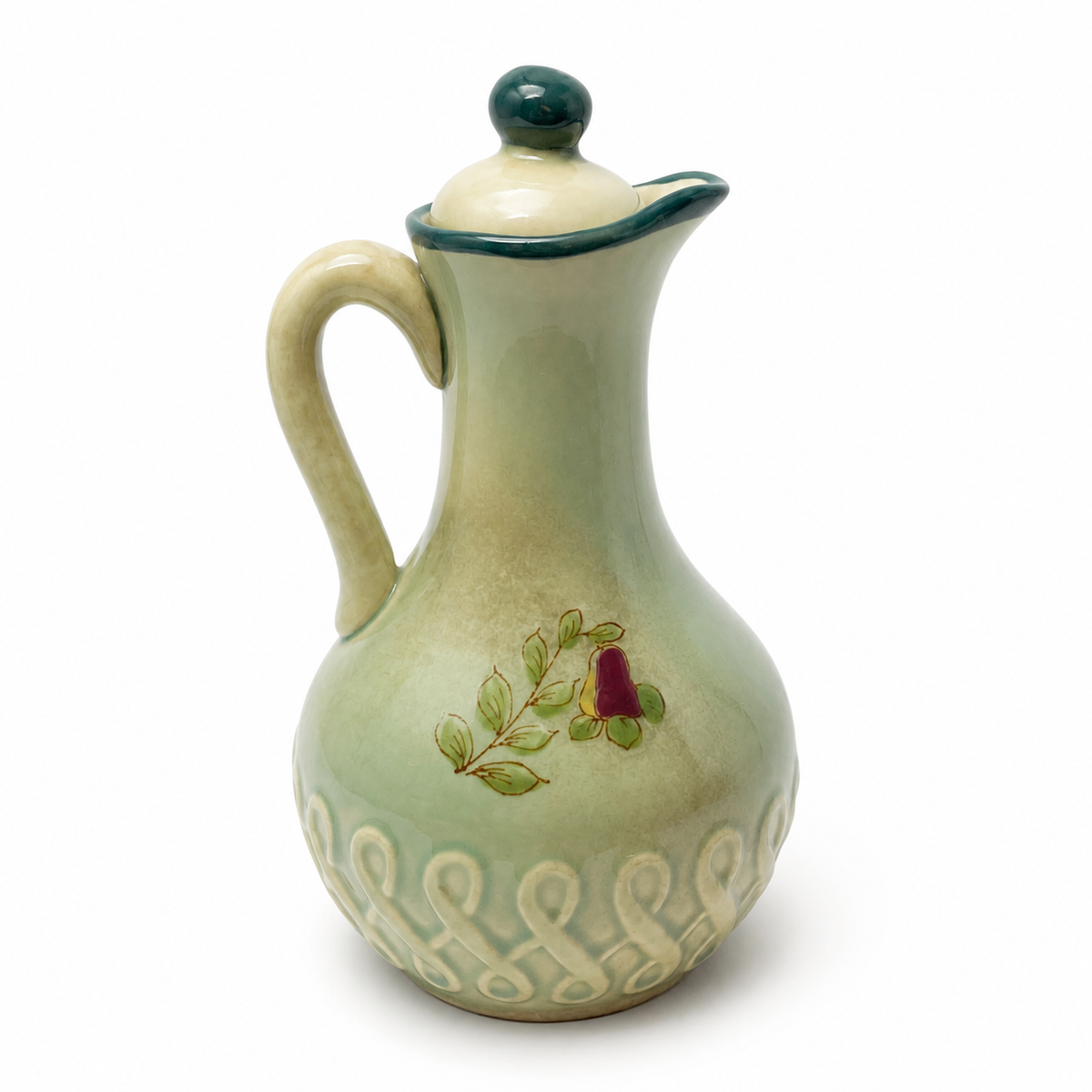 Vintage Hand-Painted Japanese Ceramic Cruet with Lid - Bird & Floral