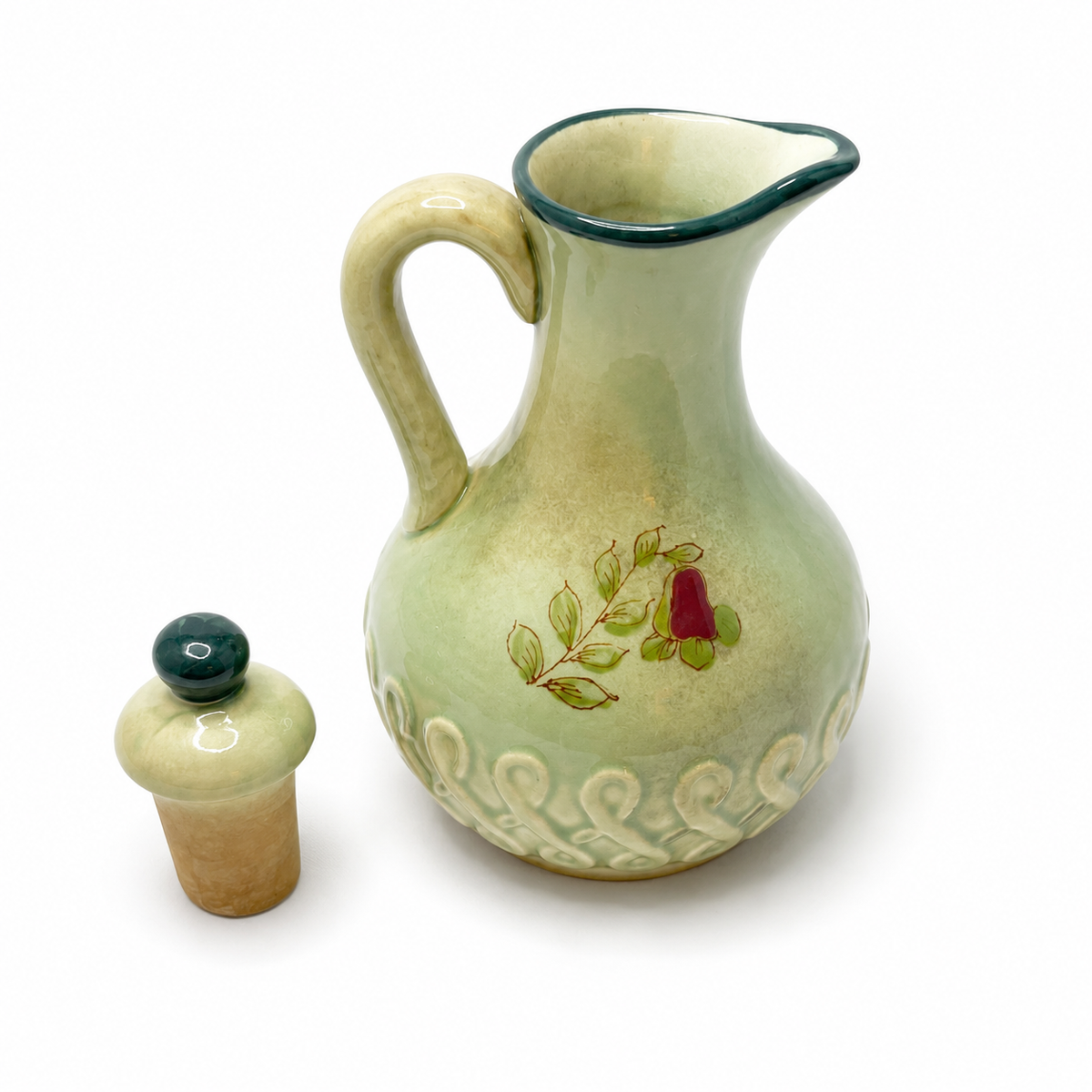 Vintage Hand-Painted Japanese Ceramic Cruet with Lid - Bird & Floral