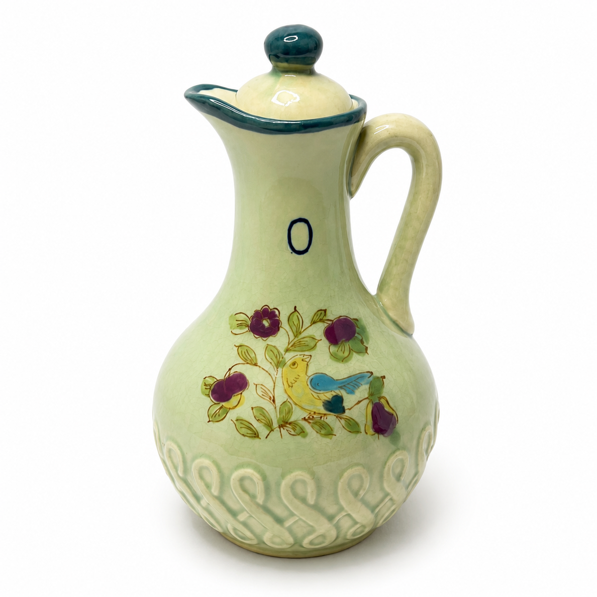 Vintage Hand-Painted Japanese Ceramic Cruet with Lid - Bird & Floral