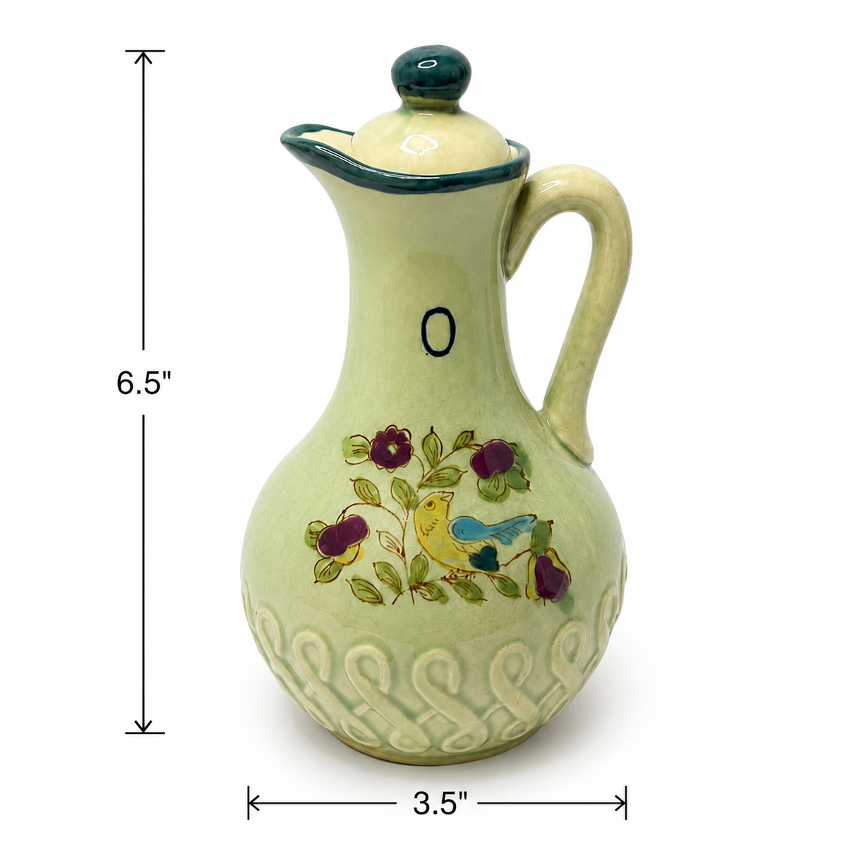 Vintage Hand-Painted Japanese Ceramic Cruet with Lid - Bird & Floral