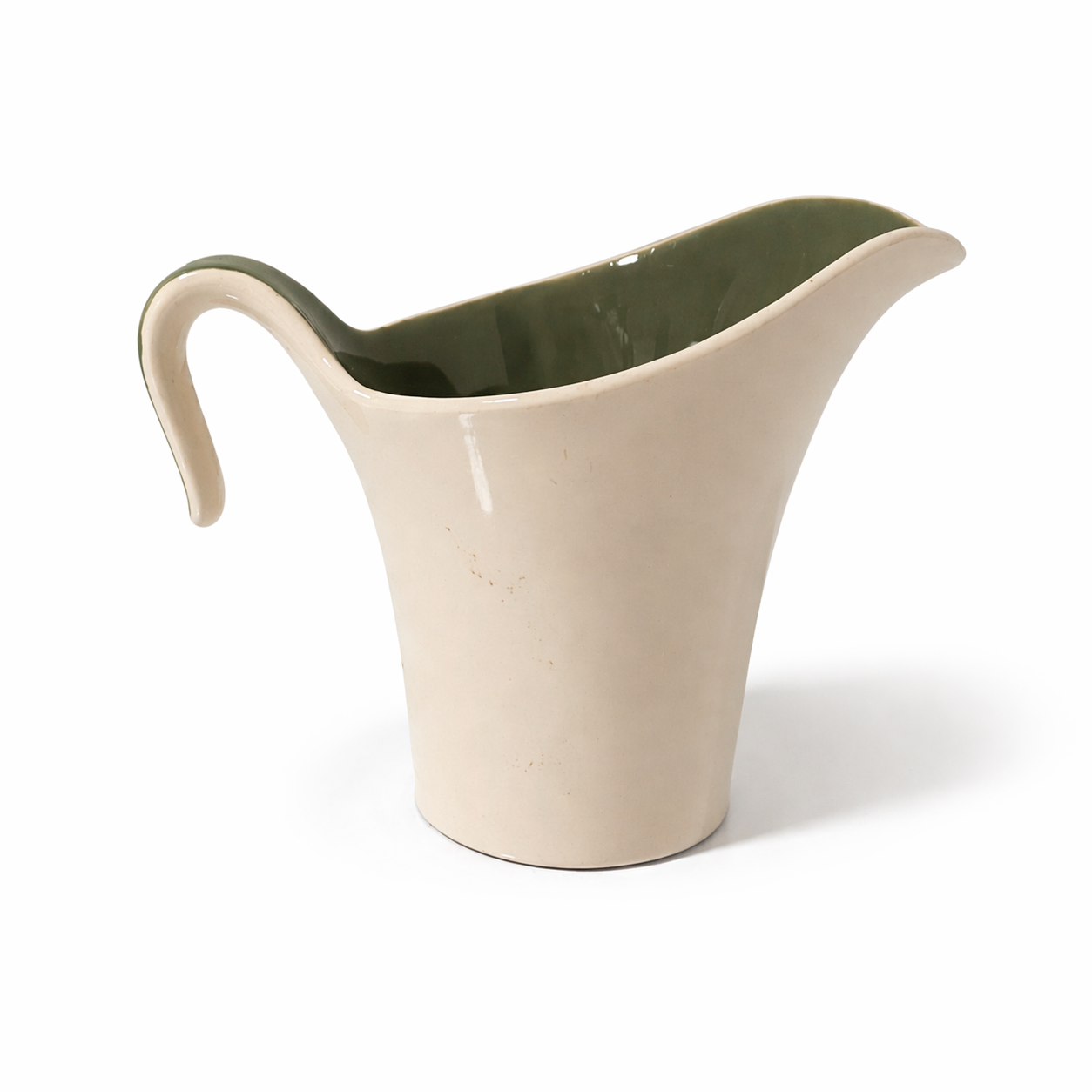 Vintage Harker Coronet Creamer - Ivory & Green 6oz Pitcher USA 1960s