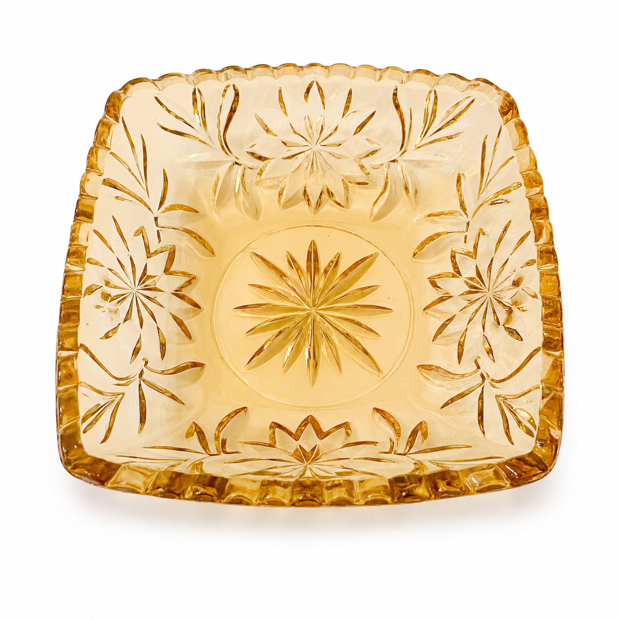 1960s Hazel-Atlas Prescut Star & Fan Gold Square Dish - Made in USA