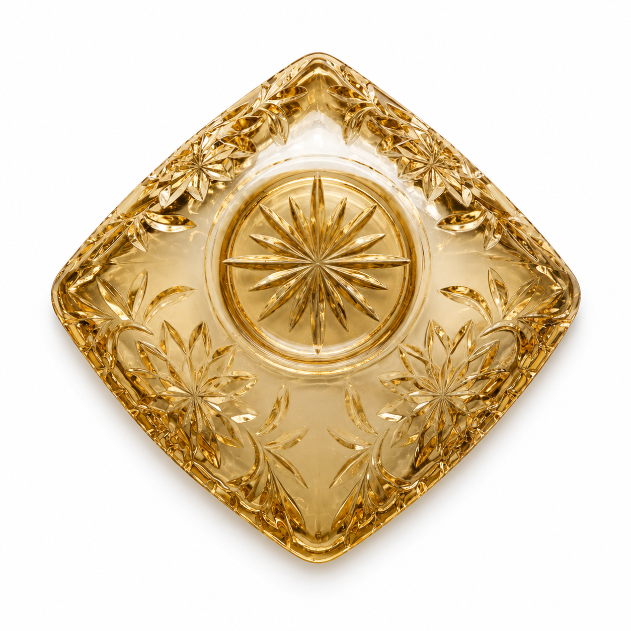1960s Hazel-Atlas Prescut Star & Fan Gold Square Dish - Made in USA