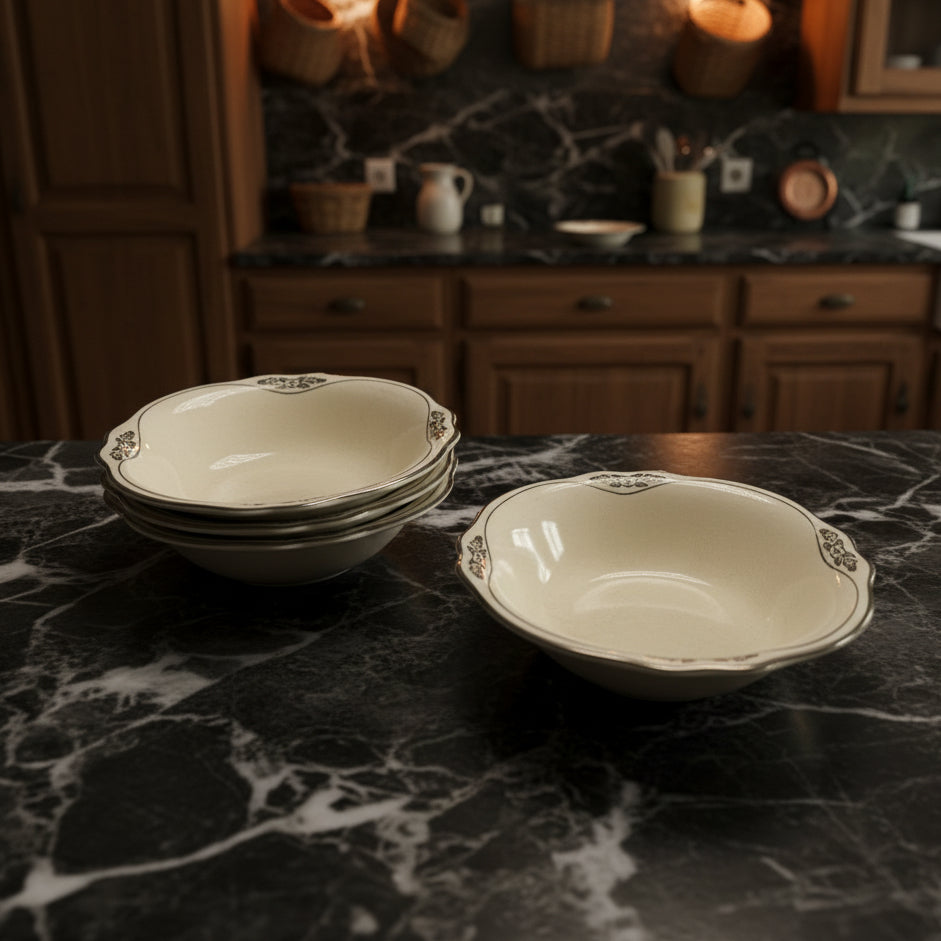 1960s Homer Laughlin Silver Rose Patrician Dessert Bowl - Set of 4