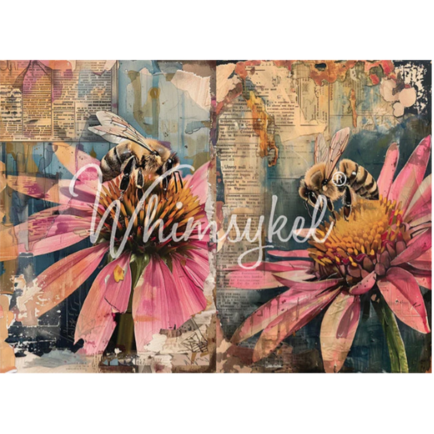 Whimsykel Designs Honey Bees Decoupage Paper - 29" x 21" 18 lb