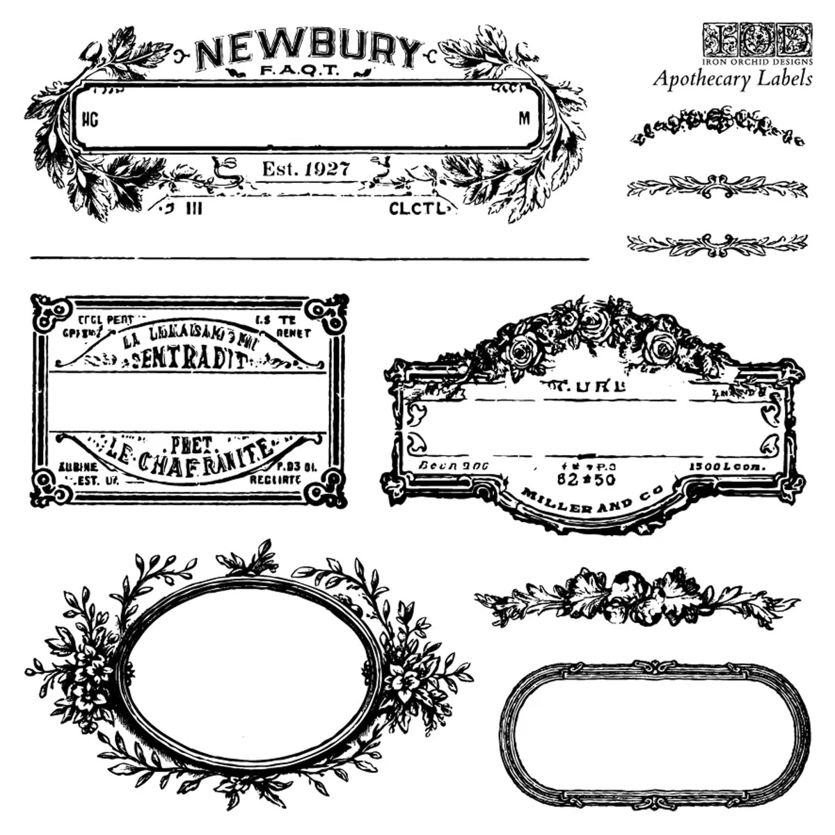 IOD Apothecary Labels Decor Stamp by Iron Orchid Designs - 4 Sheets