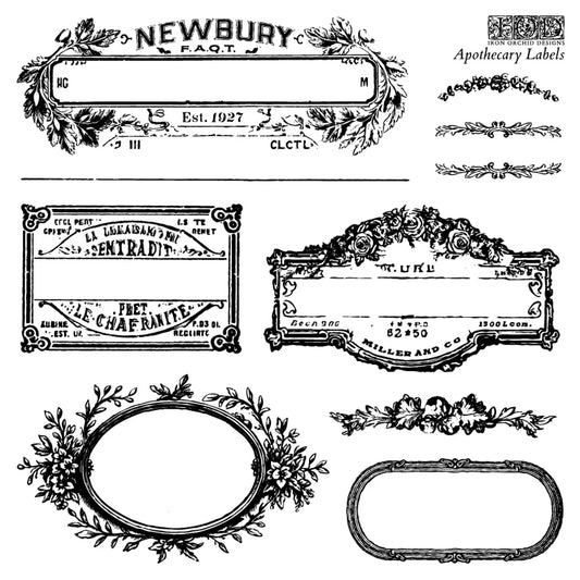 IOD Apothecary Labels Decor Stamp by Iron Orchid Designs - 4 Sheets