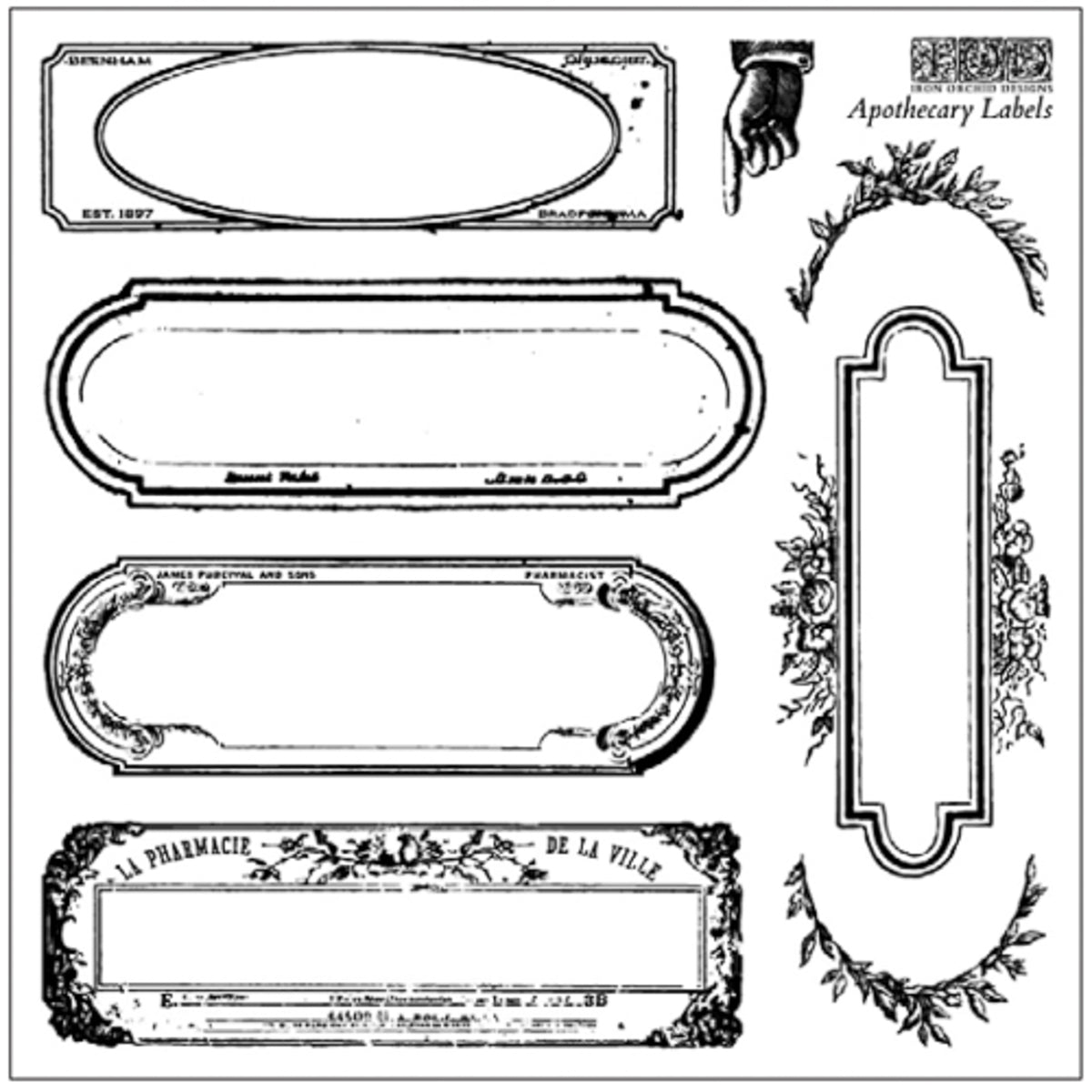 IOD Apothecary Labels Decor Stamp by Iron Orchid Designs - 4 Sheets