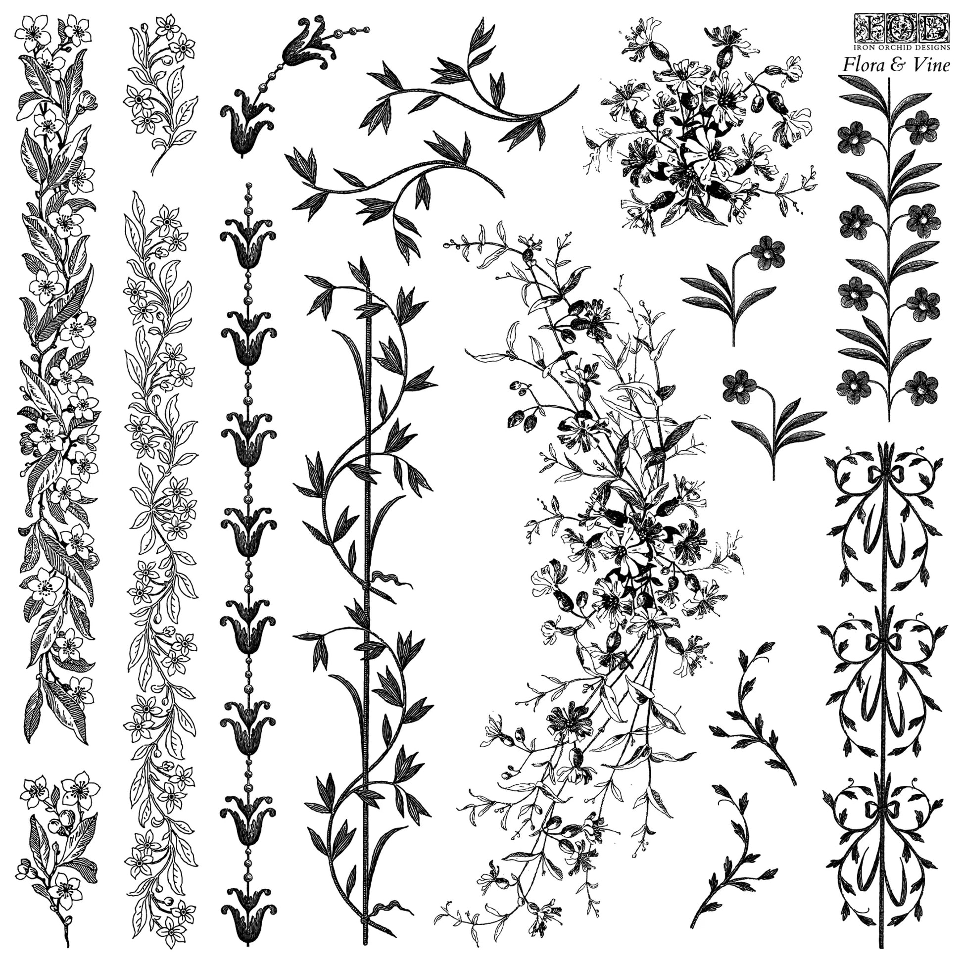 IOD Flora & Vine Decor Stamp by Iron Orchid Designs - 12"x12" Silicone