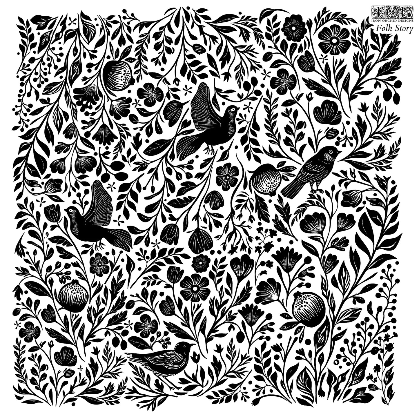 IOD Folk Story Decor Stamp by Iron Orchid Designs - 12"x12" Silicone