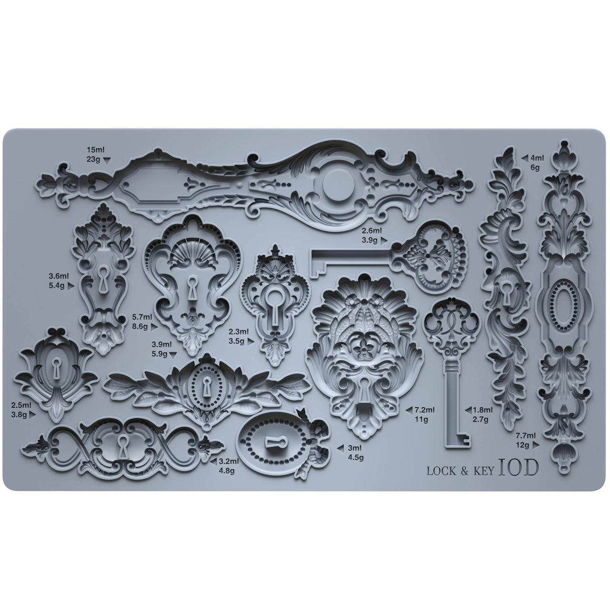 IOD Lock & Key Decor Mould by Iron Orchid Designs - 6x10 Silicone