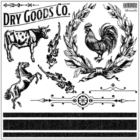 IOD Mercantile Decor Stamp by Iron Orchid Designs - Two 12"x12" Sheets