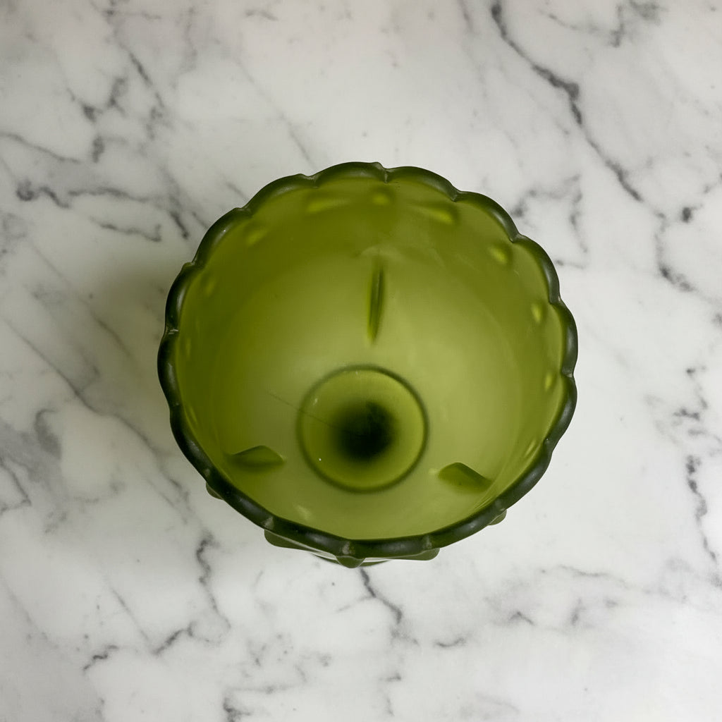 1970s Indiana Glass Teardrop Frosted Green Planter