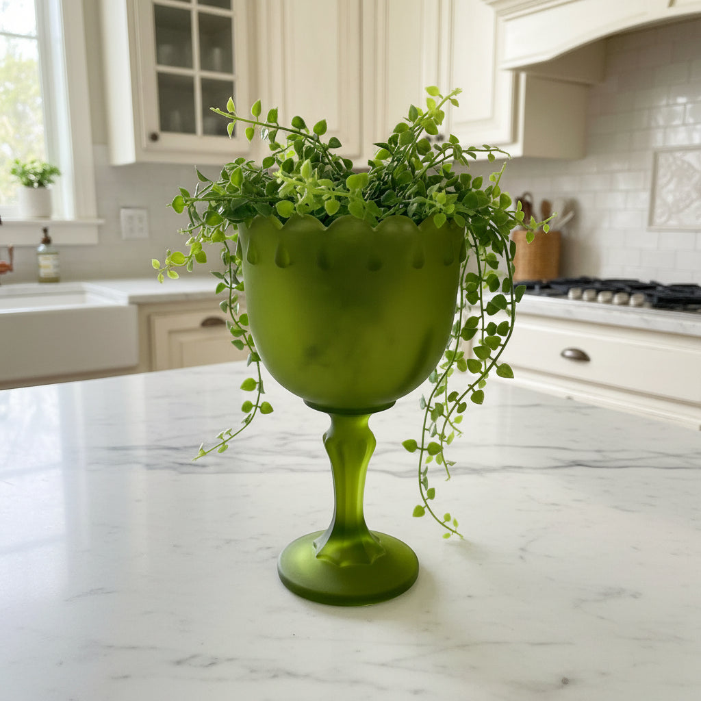 1970s Indiana Glass Teardrop Frosted Green Planter