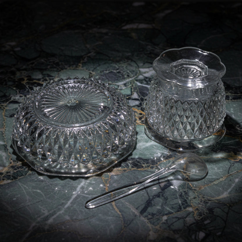 Indiana Glass Diamond Point Mayonnaise Bowl & Underplate - 1960s