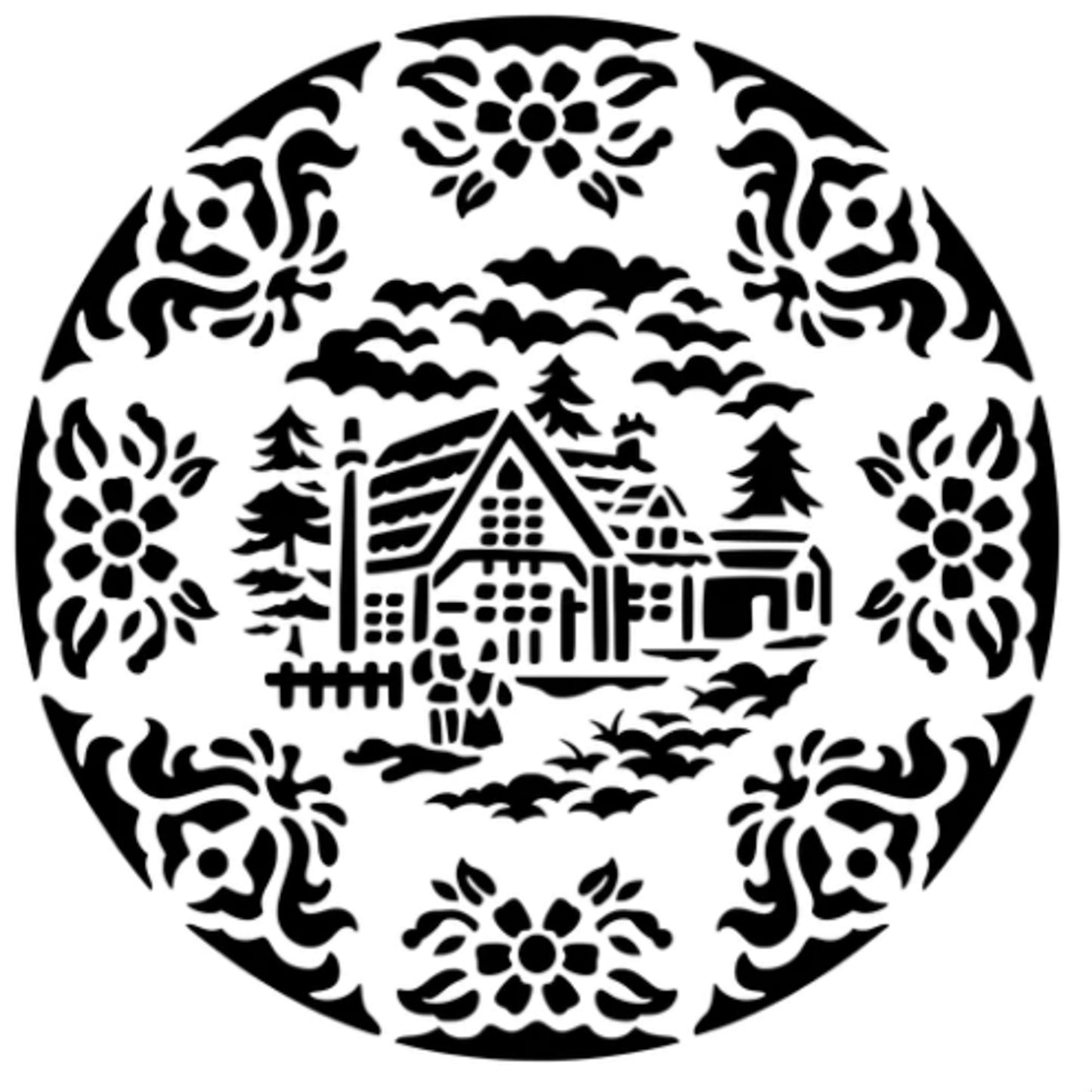 JRV Cottage House Plate Transferware Stencil - 11.5" Durable Mylar